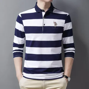 2024 Stripe Men Polo Shirt Cotton Long Sleeve Shirt Business Autumn Tshirt Long Sleeve Casual Polo Hot Shirt Male Dropshipping