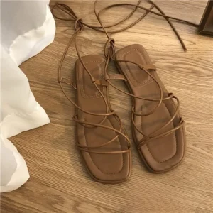 Summer Shoes Women Sandals Fashion Sexy Cross-Tie Open Toe Sandal Flat Casual Fairy Style Narrow Band Shoes Zapatillas Mujer